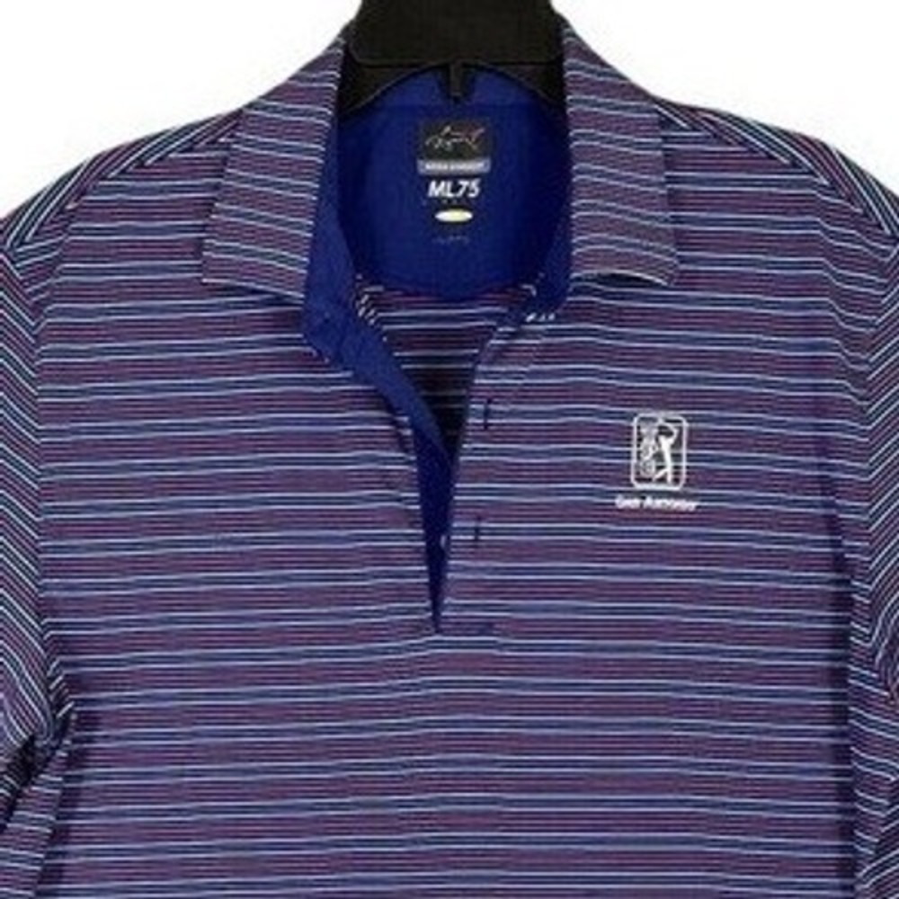 Greg Norman Polo Shirt Mens L Short Sleeve Striped TPC San Antonio Golf Resort